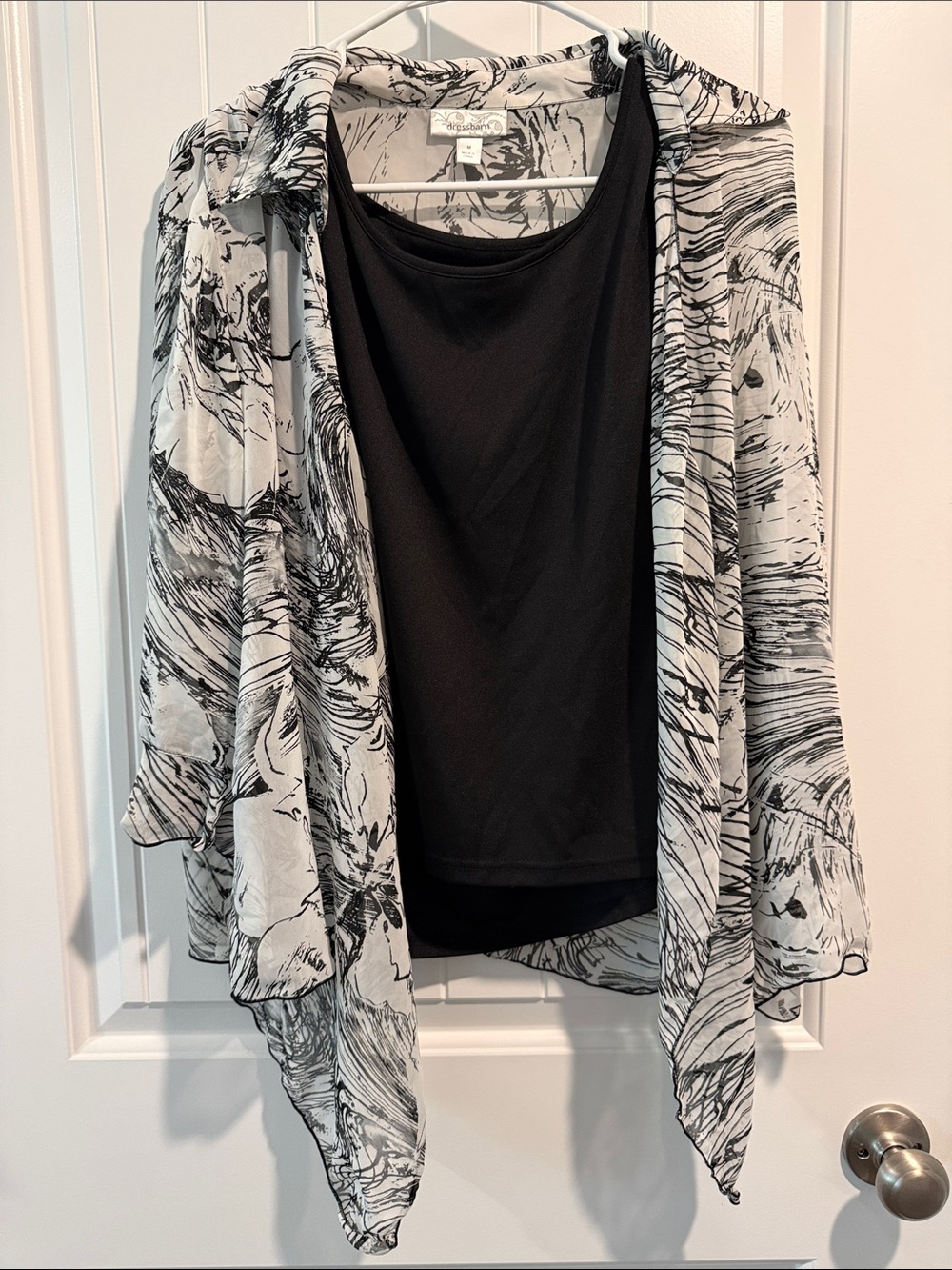 dressbarn Black Tank with Black & White Printed Cardigan